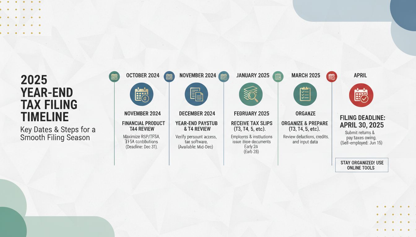 2025년 연말정산 준비 주요 일정과 단계가 표시된 인포그래픽 타임라인
