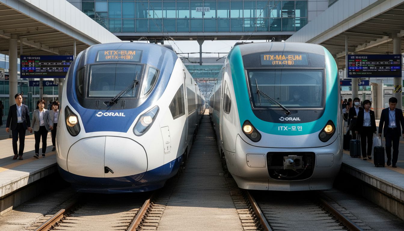 KTX-이음과 ITX-마음 열차가 나란히 서 있는 모습