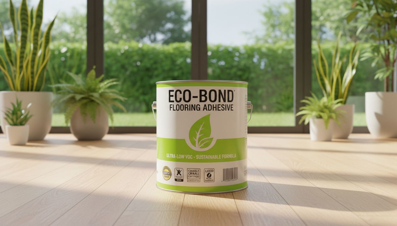 친환경 본드 용기와 실내 공기질 안전 인증 마크를 보여주는 이미지