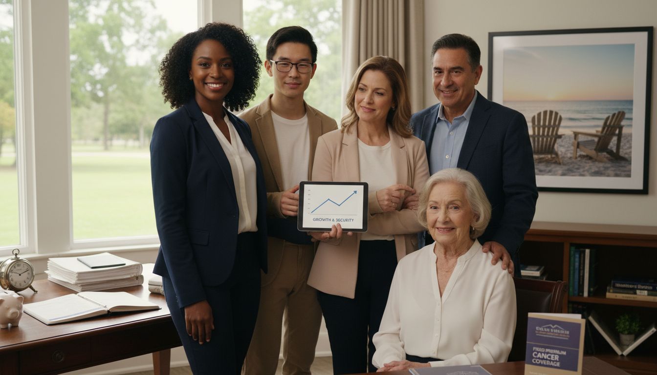 비갱신형 암보험을 추천하는 20~40대와 은퇴자들을 상징하는 이미지