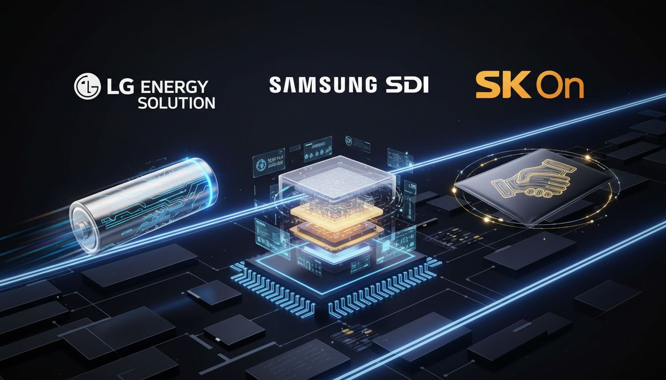 국내 배터리 기업들의 차세대 배터리 기술과 전략을 시각적으로 표현한 이미지