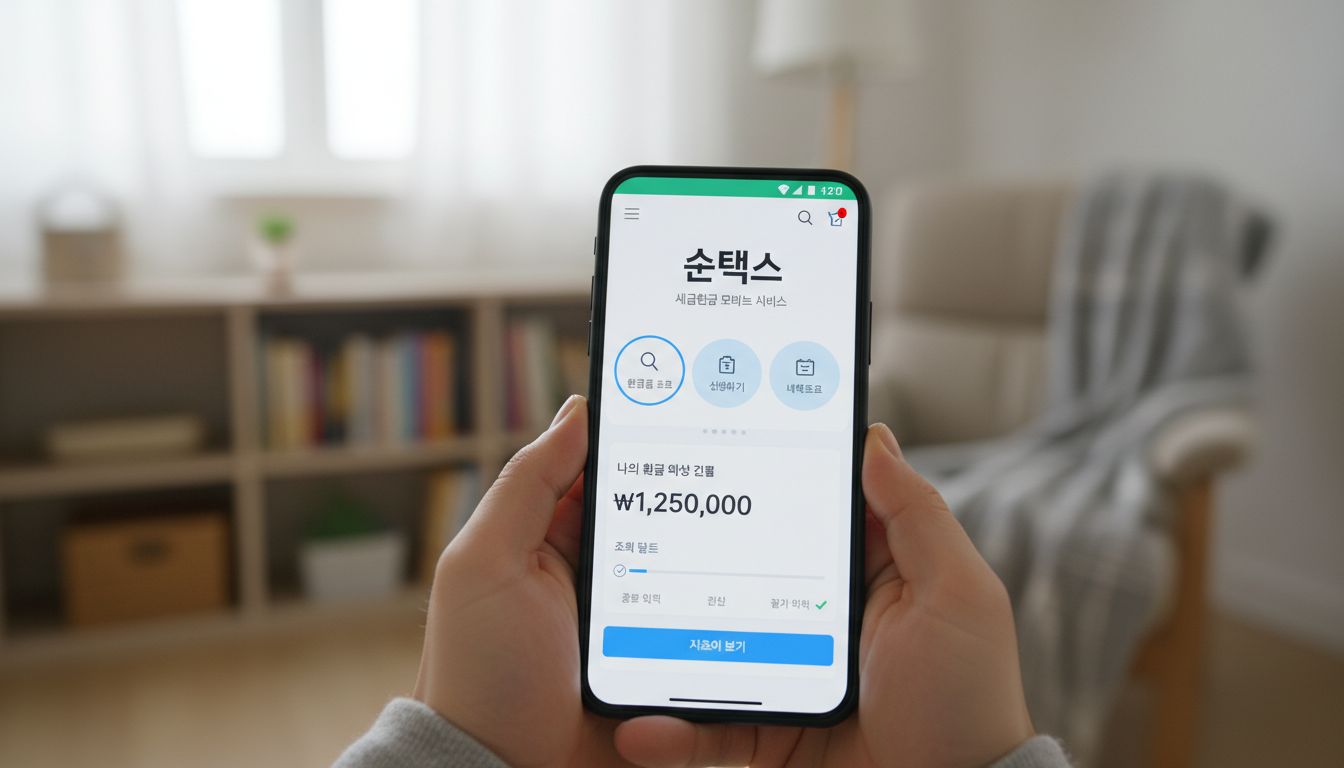 손택스 모바일 앱에서 연말정산 환급금 조회 방법을 확인하는 모습