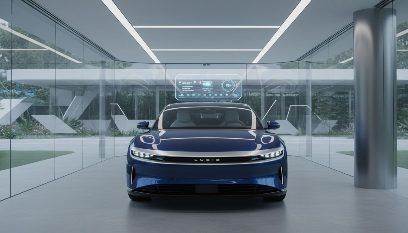 최신 루시드 에어 전기차의 고급스러운 디자인과 혁신적인 기술을 보여주는 실사 이미지