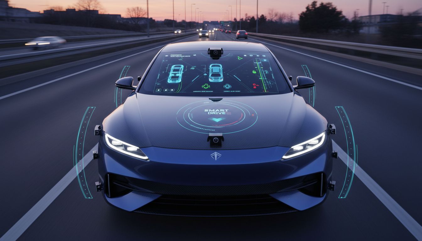 32개의 센서와 라이다를 탑재한 루시드 에어 자율주행 기술과 주행 보조 시스템을 보여주는 고품질 이미지