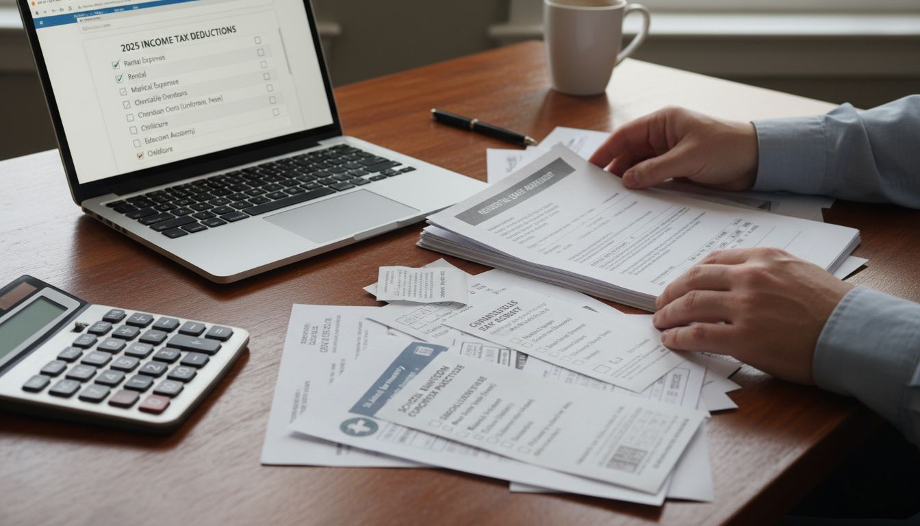 연말정산 공제 서류를 꼼꼼히 챙기는 모습을 실사 스타일로 보여주는 이미지