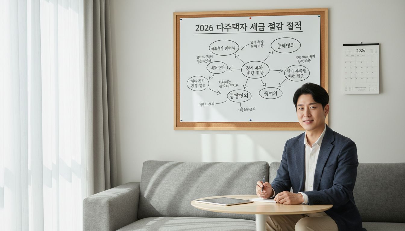 절세 전략 로드맵을 보며 스마트하게 세금 절감 계획을 세우는 다주택자 모습