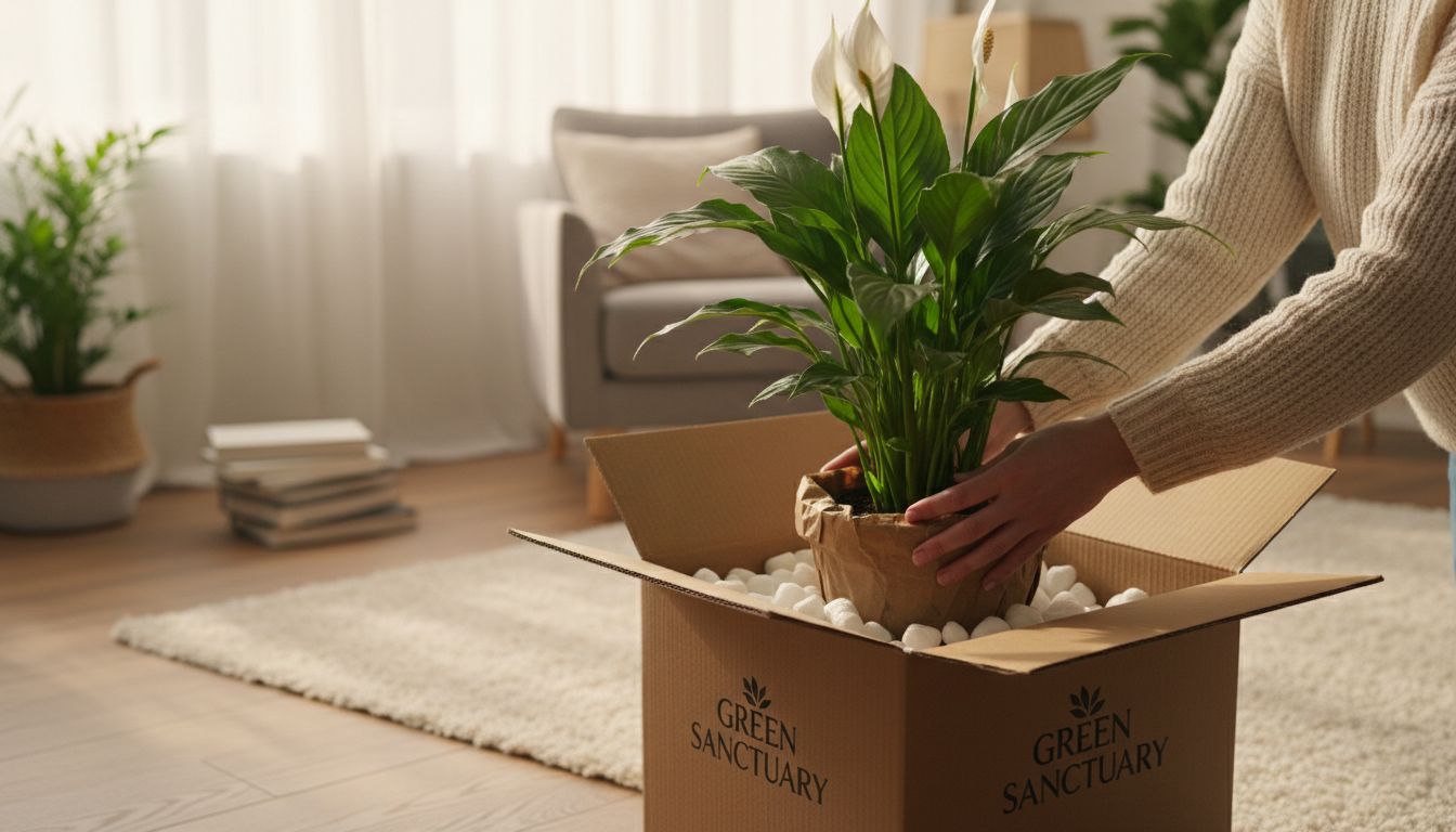 안전하게 포장되어 배송된 청짜보 브랜드의 스파티필름 식물을 집에서 개봉하는 모습