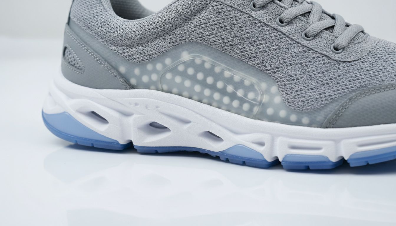 통기성 메쉬 갑피와 EVA 미드솔, 투명 실리콘 인솔이 돋보이는 초경량 물컹슈즈 클로즈업